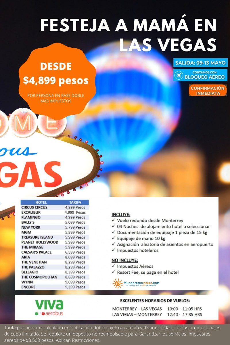 Disfruta de las mejroes ofertas para ir a Las Vegas con Mudnoregio Viajes